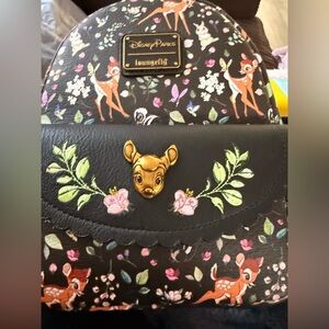 Loungefly Black Bambi Floral Mini Backpack